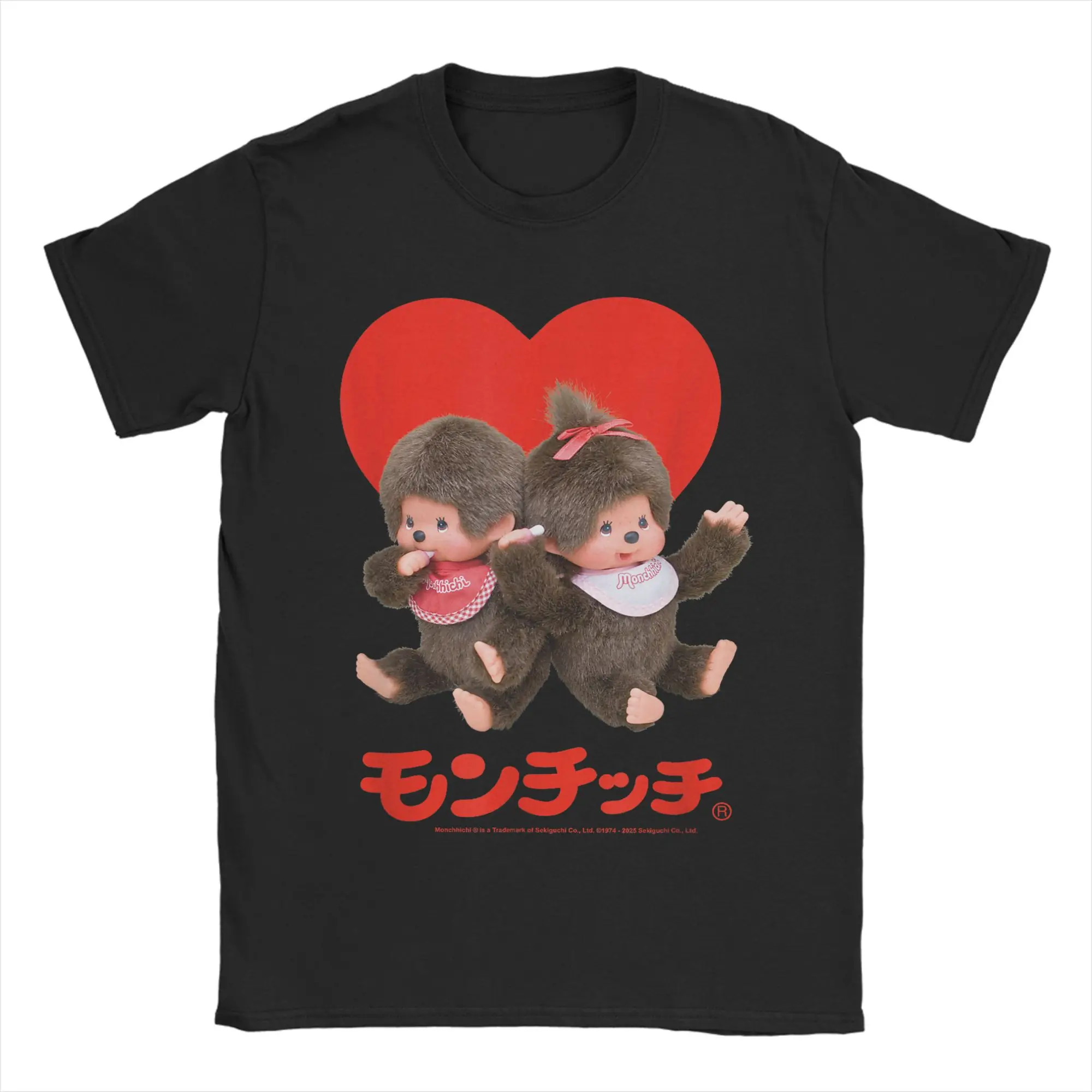 Monchhichi Valentinstag süßes kleines flauschiges Duo-T-Shirt für Herren, Rundhalsausschnitt, kurzärmeliges T-Shirt, Partykleidung