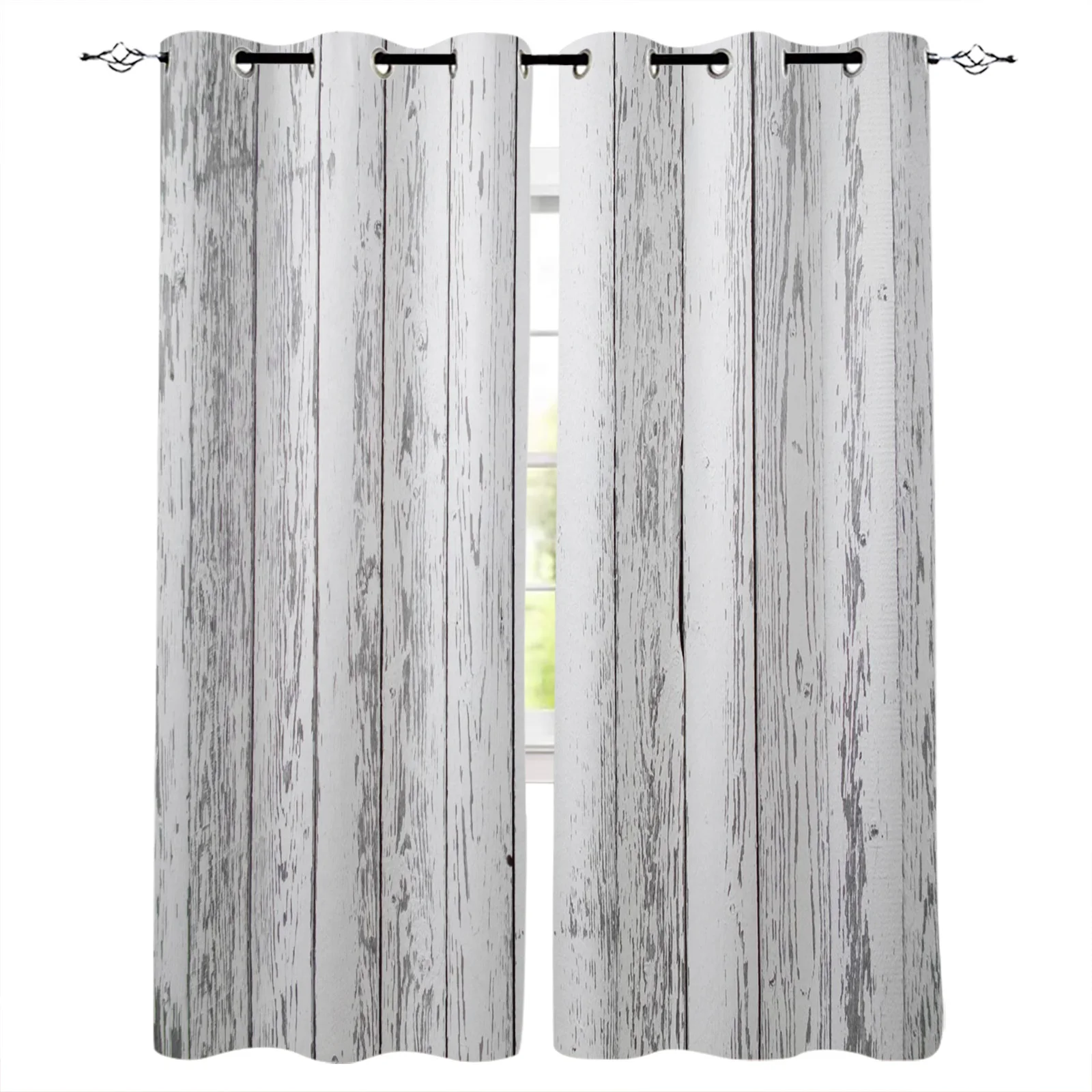 

Silver Wooden Board Retro Style Blackout Curtains Window Curtains For Bedroom Living Room Decor Window Treatments