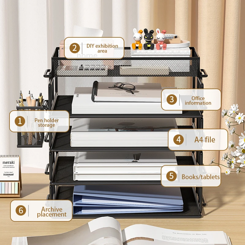 Organizador De Escritorio Metálico Con Bandeja - Incluye Clips, Estilo 'Mail', Blanco, Ideal Para Documentos Y Sobres