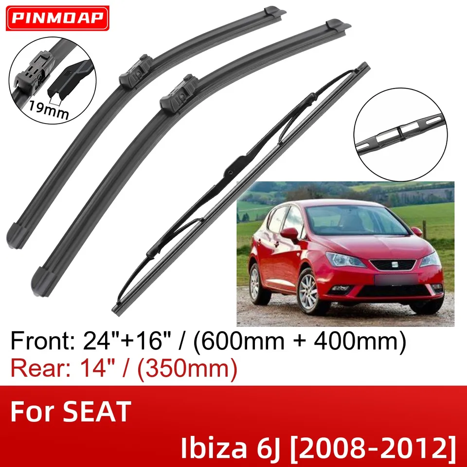 Juego de escobillas de limpiaparabrisas delanteras y traseras para Seat  Ibiza 6J 2009-2012, escobillas de