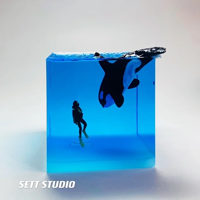SETT STUDIO Whale Shark Humpback Whale Diver Creative Decoration Fish Ocean Collector Toy Gift Adult Handmade Figure 4.5cm 2