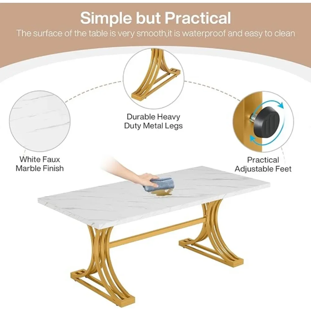 63-Inch Rectangular Dining Table for 4 to 6, Kitchen Tables for Dining Room, Modern Dinner Table with Faux Marble Table Top 6