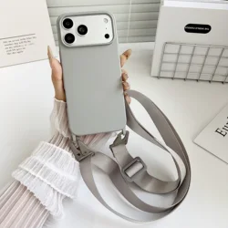 Matte Silicone Crossbody Lanyard Phone Case with Necklace Strap - Shockproof and Soft Cover - iPhone 15 Plus (GRAY)