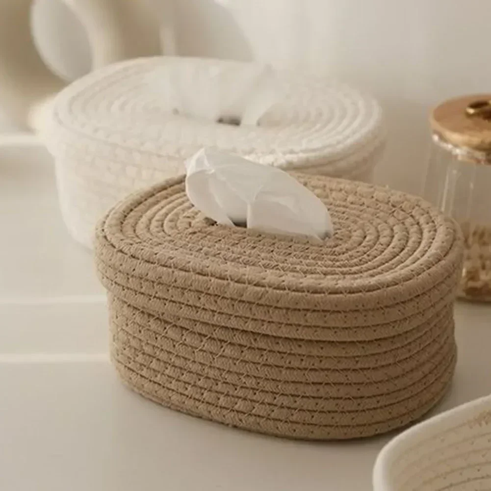 Tissue Box Cotton Rope Woven Tissue Box Storage Desktop Storage Pumping Paper Home Office Room Car Decor tissue dispenser,tissue box