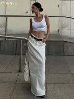 Clacive Fashion Loose Beige Denim Skirts For Women 2025 Casual High Waist Long Skirt Elegant Classic Solid Skirt Female Clothing - Image 3