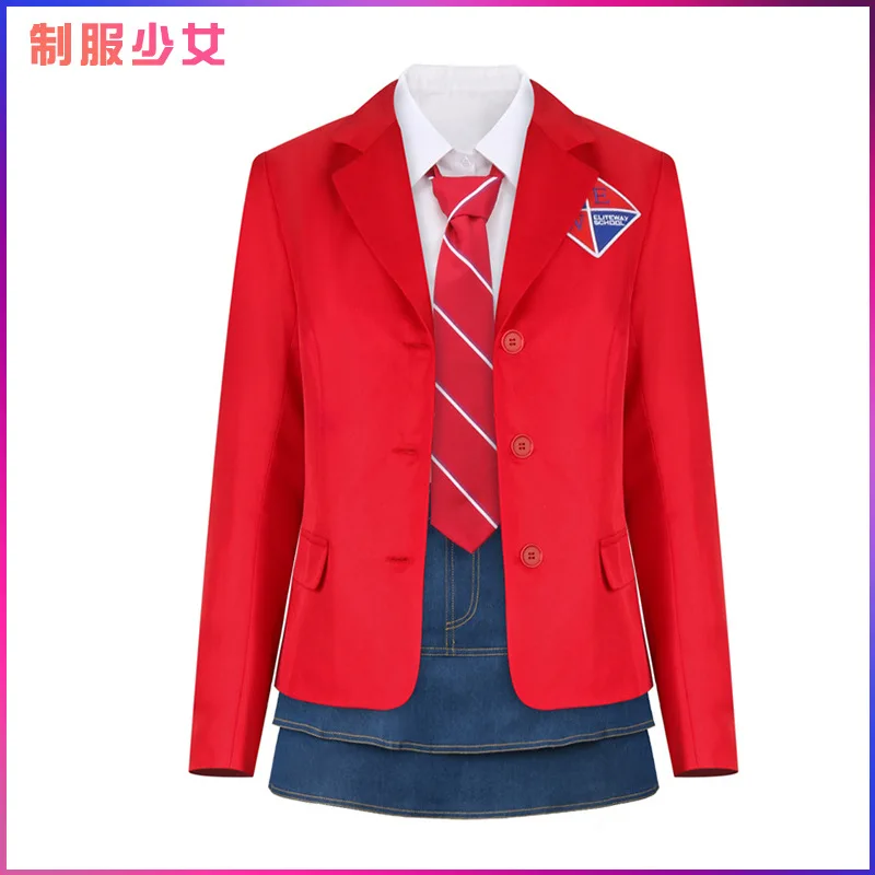 

EWS Rebelde School Uniform Cosplay Costumes Red Color Jacket Shirt Skirt Halloween Carnival Party for Girls High School Students