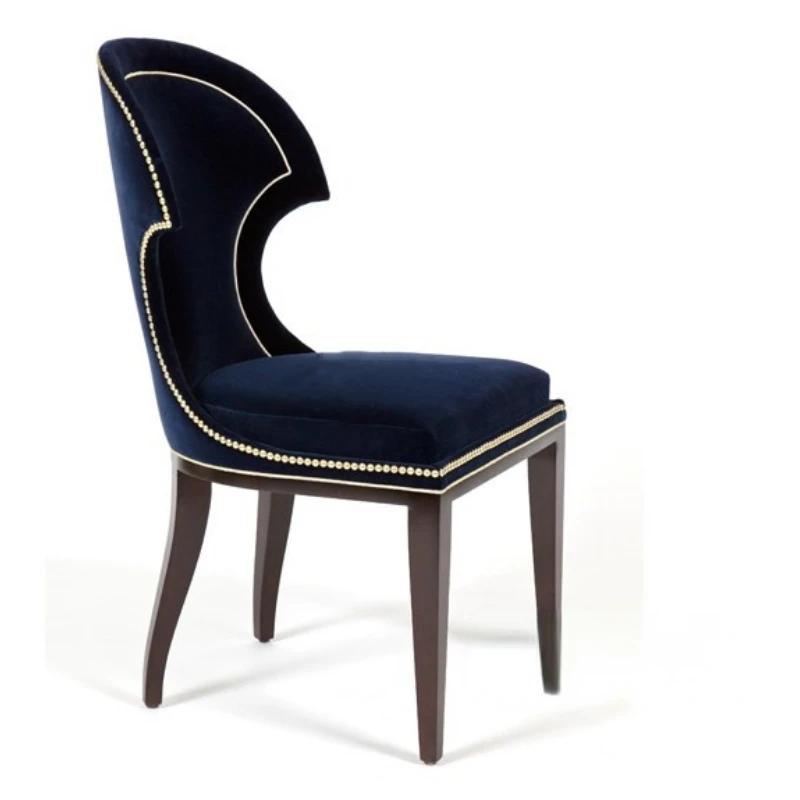 

Nordic minimalist modern dining chair American solid wood soft cloth dark blue chair