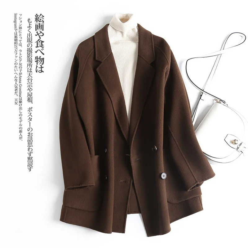 2023 autumn and winter new double-sided cashmere coat mid-length Korean version of the suit collar double breasted loose woolen