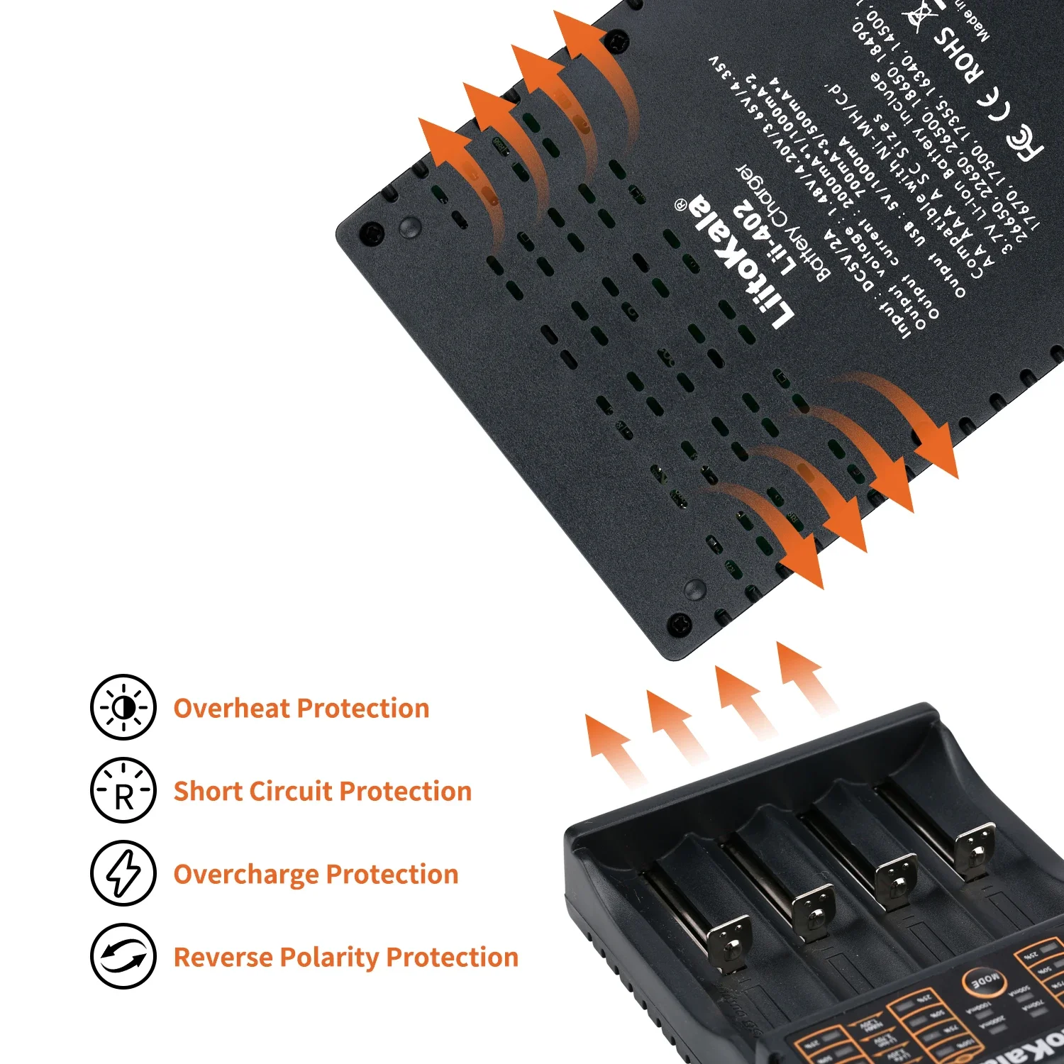 Зарядное устройство LiitoKala Lii-402 Lipo подходит для 3.7V18650 18350 18500 21700 26650 1,2 vaanimh Com 5v USB.