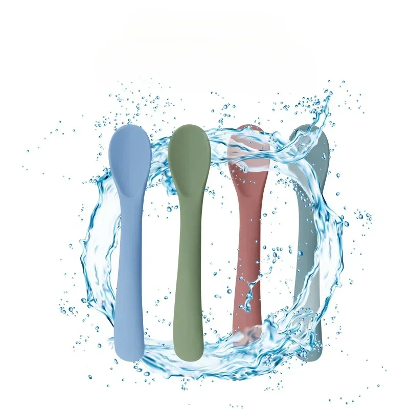 1pc Silicone Food Grade Baby Soft Headed Spoon Feeding Training Infant Children Safe Complementary Food Tableware Utensils silicone feeding spoon silicone cutlery set learning spoons baby cutlery