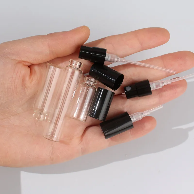 3ml Invisible Spring Bayonet Glass Perfume Bottles Mini Black Cap Sprayer Clear Glass Sample Bottle