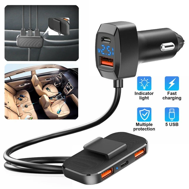 Cargador USB múltiple para coche, accesorios para asiento delantero y  trasero, 5 puertos, adaptador de cargador de cigarrillos para coche,  pantalla LED con Cable de 1,5 m - AliExpress