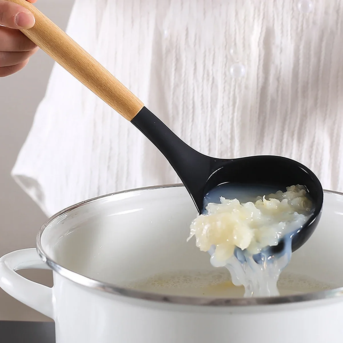 Silicone Kitchen Utensils With Storage Wooden Handle Bucket High Temperature Resistant And Non Stick Pot Spatula Spoon 12Pcs/Set silicone kitchen utensils