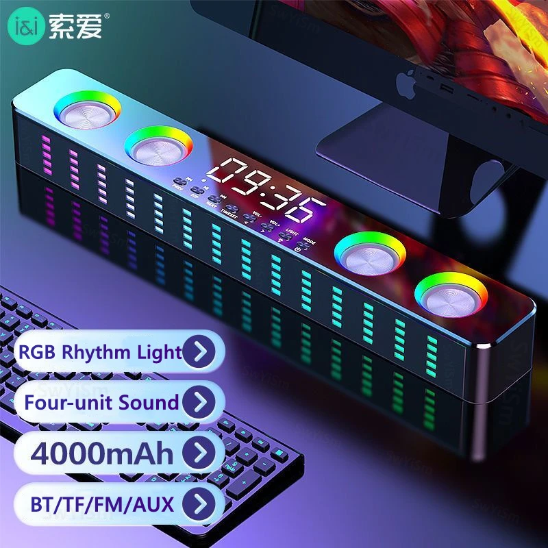 

RGB Portable Wireless Bluetooth 5.0 Game Speaker Desktop Computer Clock Speaker TF Card U Disk PCAuxiliary Microphone Subwoofer