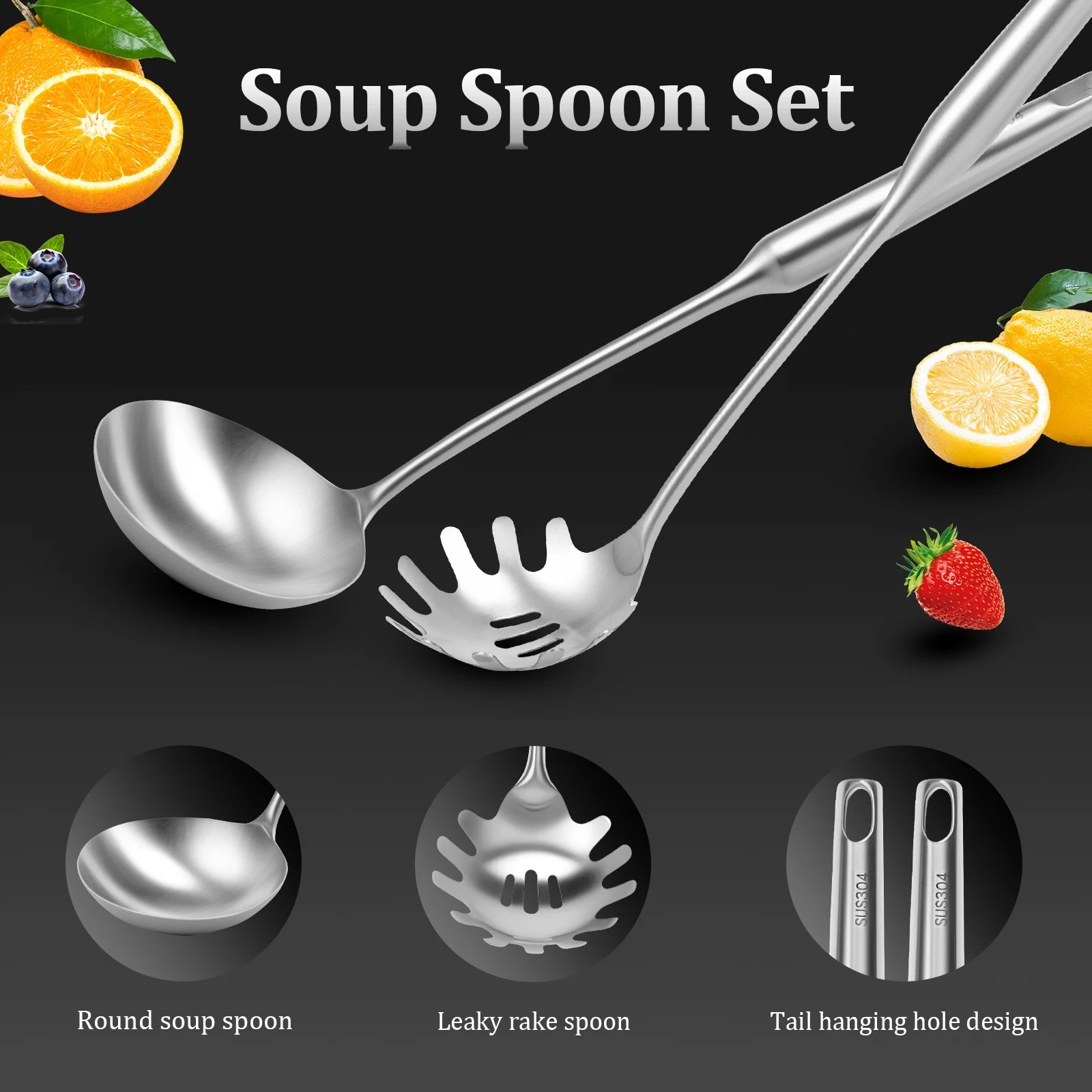 2 Pcs Kitchenware Set 304 Stainless Steel Soup Ladle and Pasta Fork Set Utensils Kit Cooking Tools for Home Kitchen Accessories