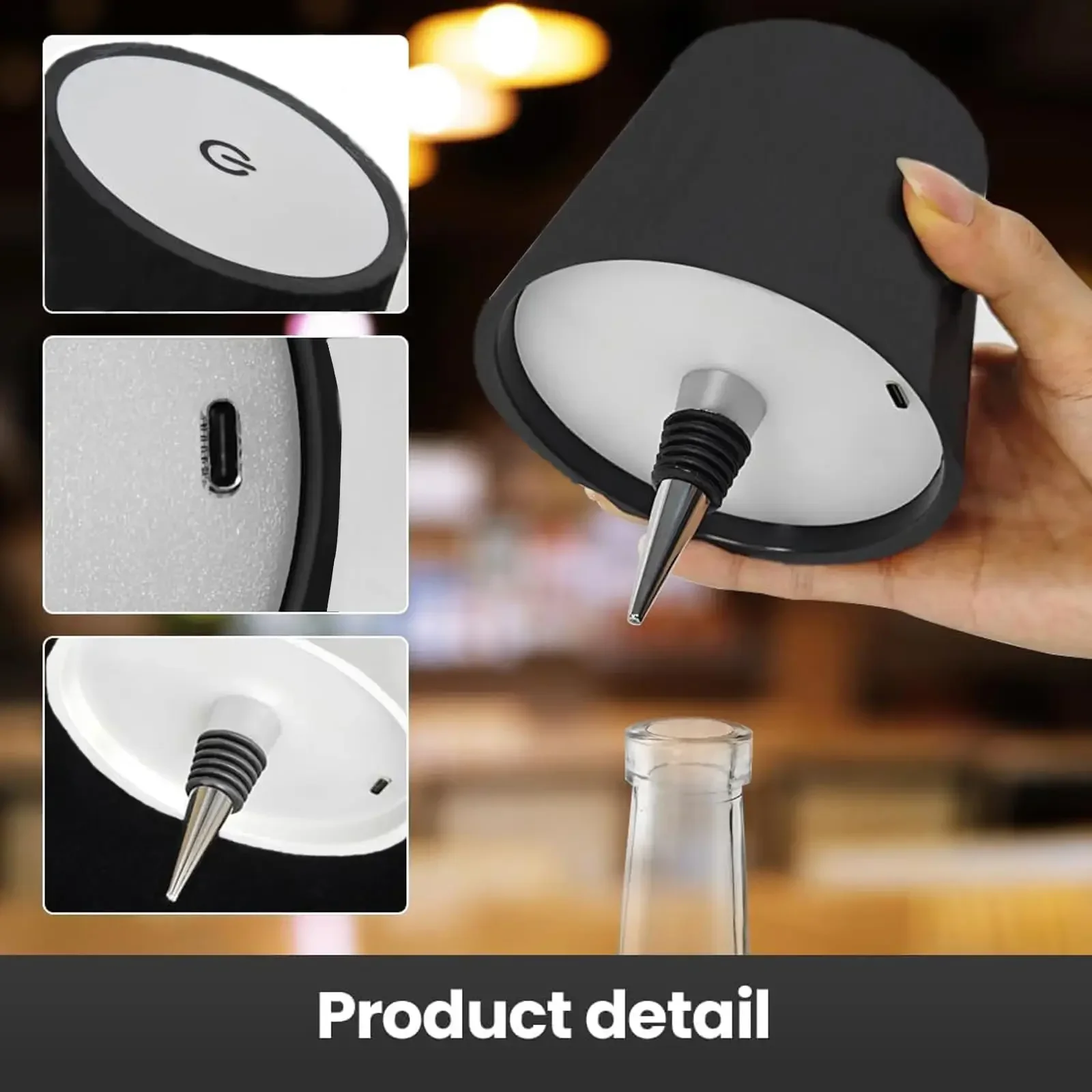 Wireless Wine Bottle Lamp Type-C Touch Control 3 Colors and Stepless Dimming LED Desk Light For Bar Cafe Atmosphere Night Light