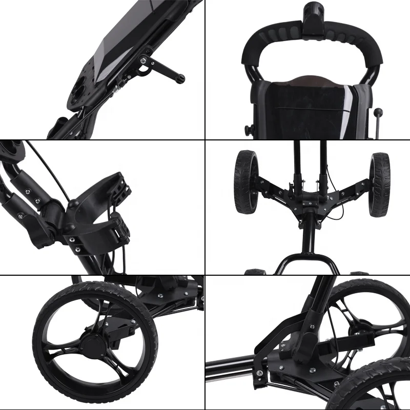 Outdoor Golf Play 4 Wheel Collapsible Aluminum Goft Club Push Pull Cart Portable Foldable Brown Golf Trolley With Hand Brake