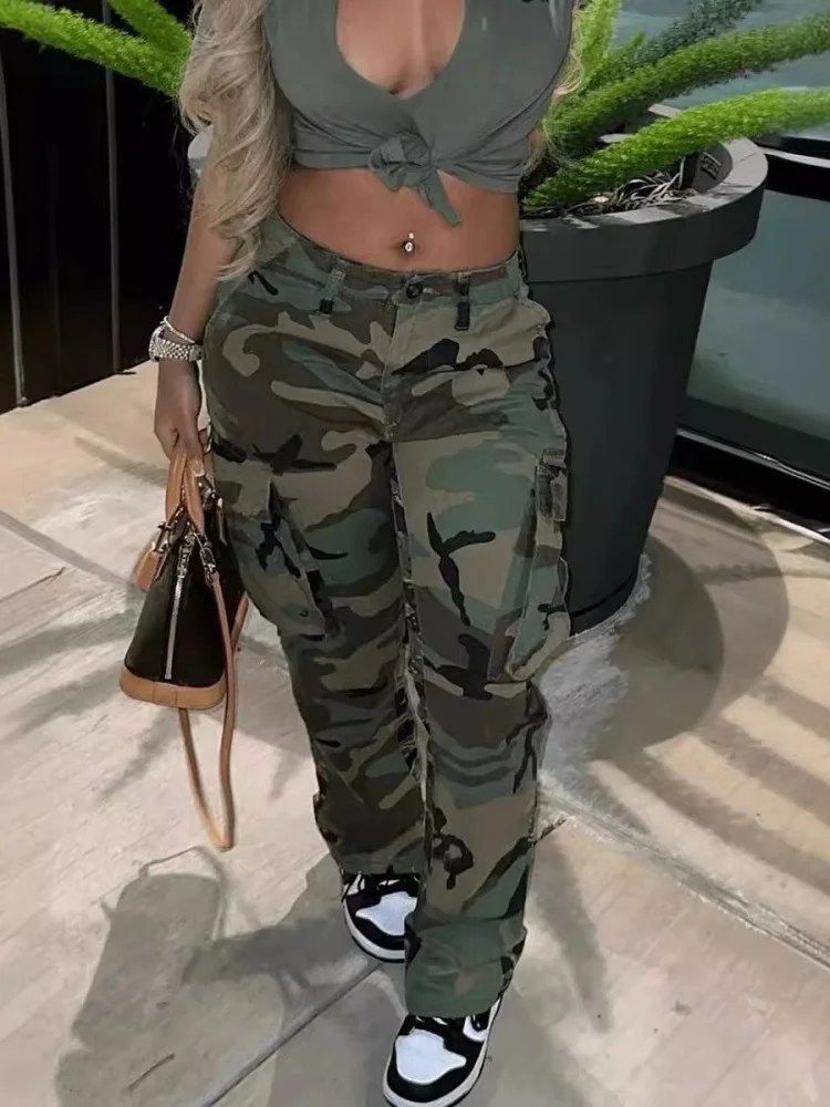 Wmstar Pants Women Wholesale 2025 Ins Style High Waisted Straight Leg Multi Color Camouflage Work Summer 2025 One Piece