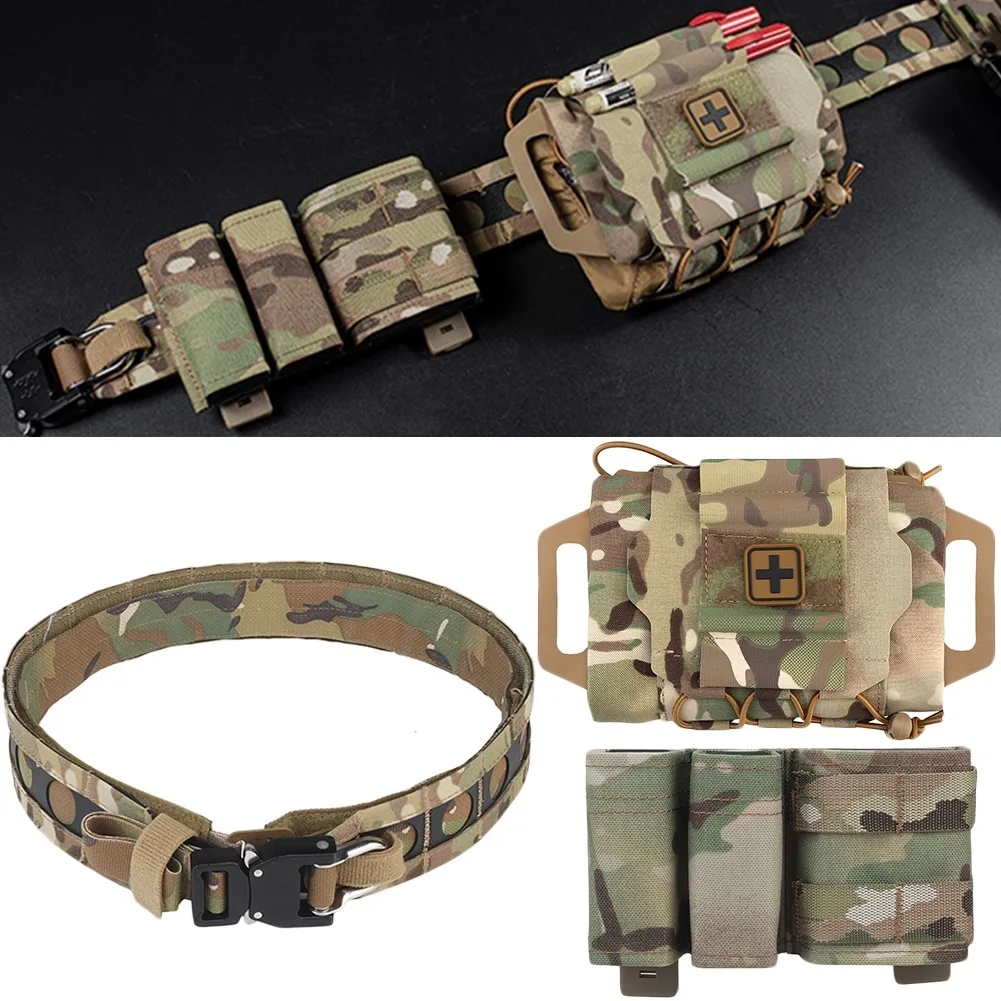 

Battle Belt with Pouches, Tactical Lightweight Adjustable Molle Belt with 5.56 Pouch & Medical Pouch Set, Duty Belt Utility Belt