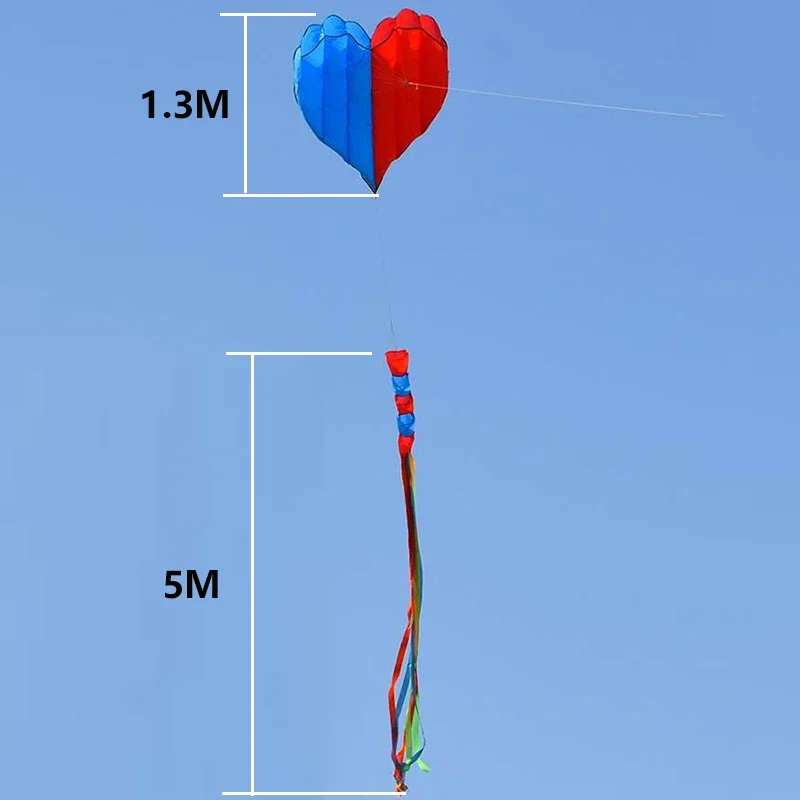 3D 5.5M Red/Blue Heart Shaped Soft Kite 8 Kites with Long Float Tail Beach Kites Easy To Fly and Tear Resistant Storage Bag - Image 3