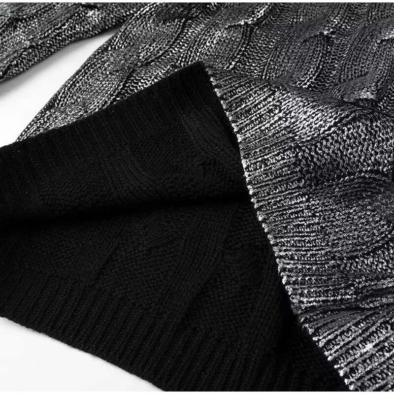 Vintage Knitted O-neck Sweater Women Casual Loose Sliver Long Sleeve Pullover Sweaters Female Winter Chic High Street Knitwear