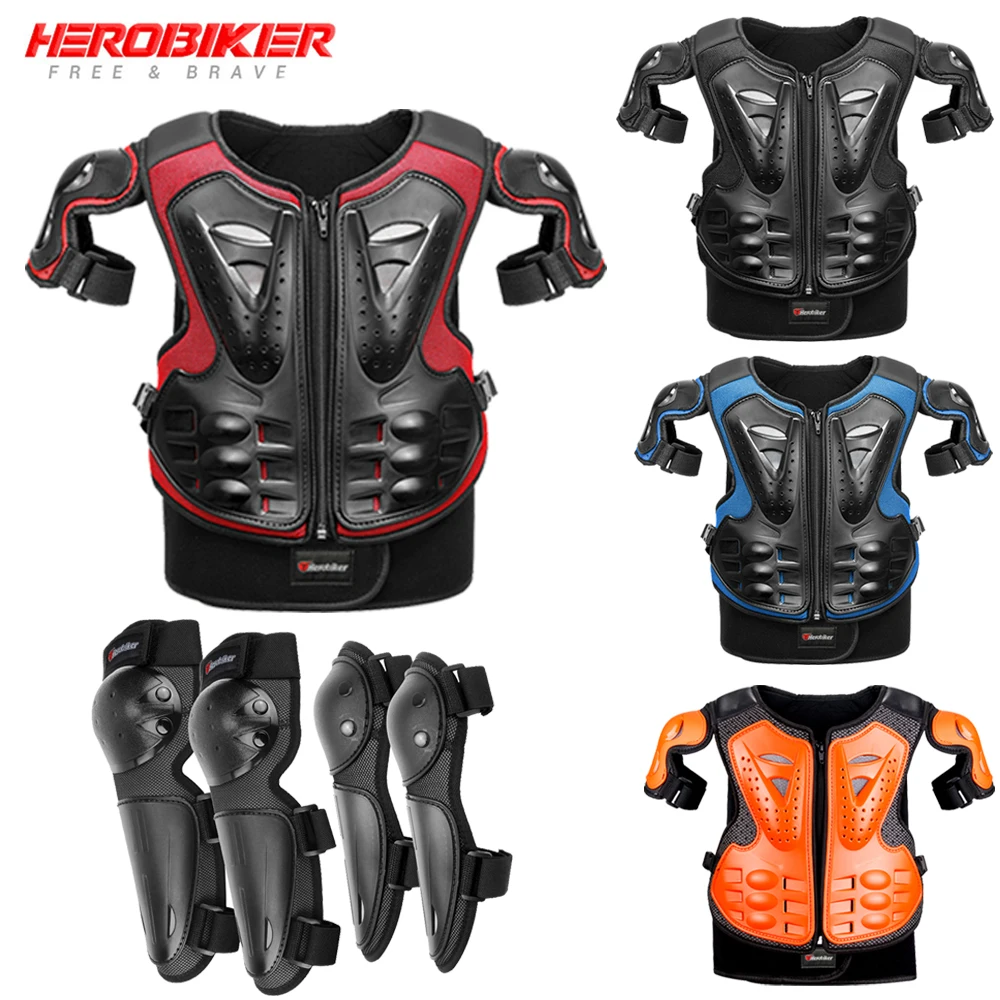 Kid's Motorcycle Armor Vest Protection Motocross Body Armor Jacket Protective Armors Riding Kneepads Elbowpads Moto Full