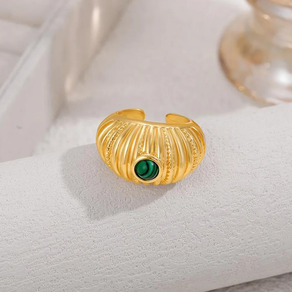 New Chunky Reef Natural Stone Ring Spain Barcelona Malachite Malachite Lasurite Striped Open Rings for Women Hiphop Goth Jewelry