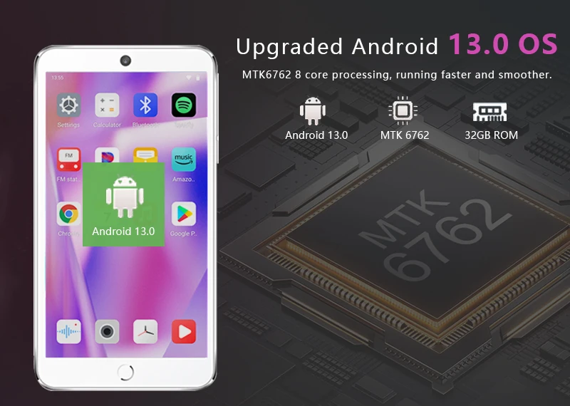 96GB (64GB+32GB) mp3 player with Camera Android 13.0 with Bluetooth 5.0 and WiFi, 4.3-inch touch screen, Spotify,Audible,Pandora