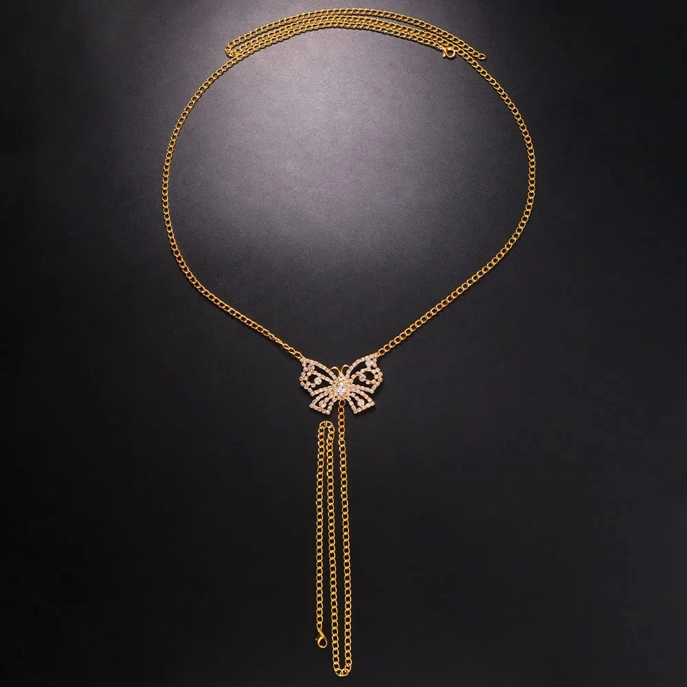 Błyszczący kryształowy motyl łańcuszek w talii Bikini majtki pas ciążowy stringi biżuteria kobiety stringi stringi akcesoria do ciała
