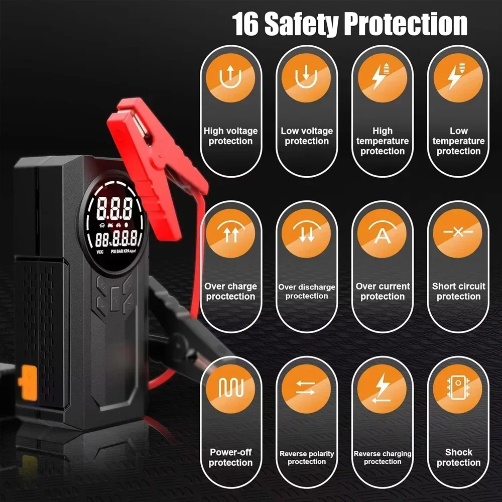 2 In 1 Portable Car Jump Starter & Air Pump 150PSI Power Bank Booster Car Starter Device Auto Tyre Inflator Air Compressor