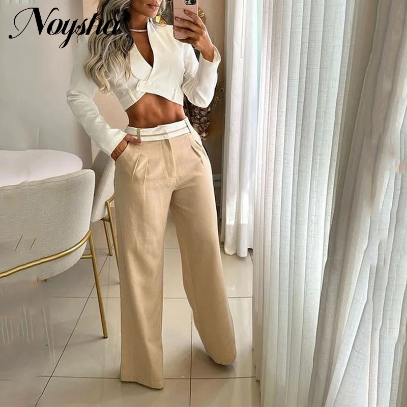 

2023 Autumn Casual Suit Lady Fashion V-Neck Waist Short Mini Tops Pants Two-piece Set Women Spring Office Ladies Elegant Suit