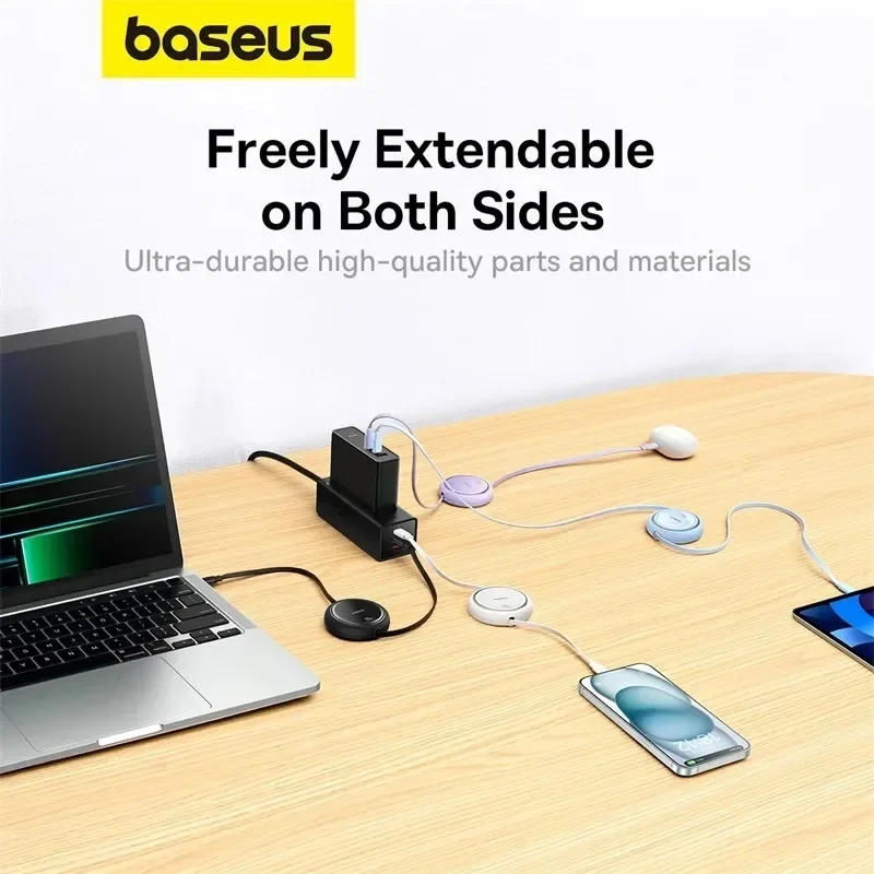 Baseus Retractable PD 100W Type-C To Type-C Charing Cable For iPhone 15 Plus Pro Max Fast Charger Type C Cable For MacBook iPad