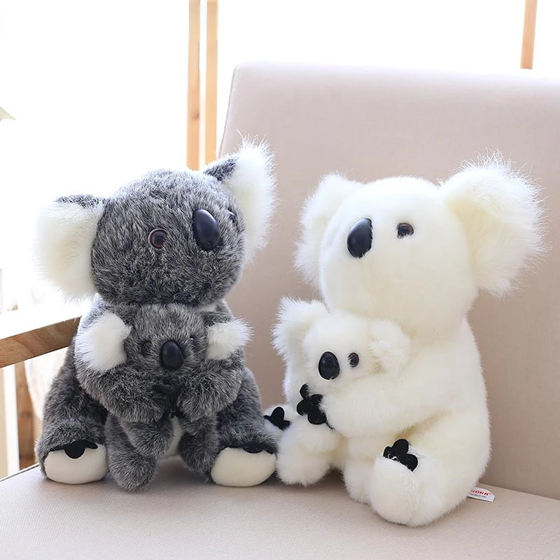 Simulation Koala Plush Toy Cute Koala Mom Hold Baby Soft Doll Stuffed Animal Plush Kids Toys Grey White