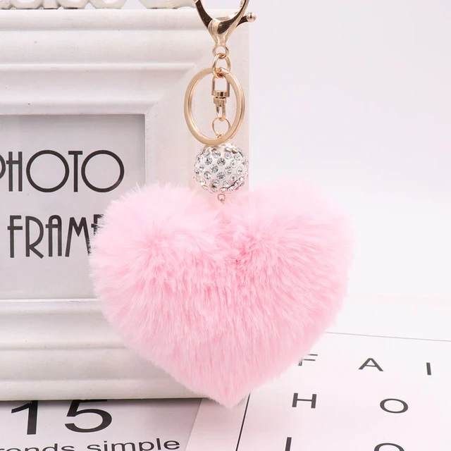 Cute Heart Pompom Keychain Charms Pearl Tassel Fluffy Flush Faux