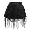 Women Skirt Halloween Spider-Web Decor Tassel Mini Skirt Elastic Waist Big Hem Gothic Metal Holes Summer Skirt Party Garment 1