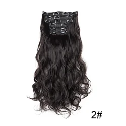 Elegant Black Ombre Long Synthetic Hair Extensions - 24 Set of 6, Heat Resistant, Clip - In - 24inches (2 Curly)