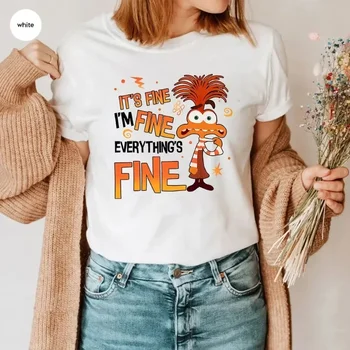 Anxiety Shirt Inside Out 2 T-Shirt Everything Is Fine Anxiety Inside Out Emotions Shirts Retro Mental Health Family Vacation Tee 1