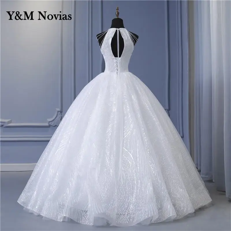 Y&m Novias Real Photo Vintage Lace Beaded Wedding Dresses Halter Neck Bridal Dress Sexy Cheap Wedding Gowns Sweetheart Princess 2