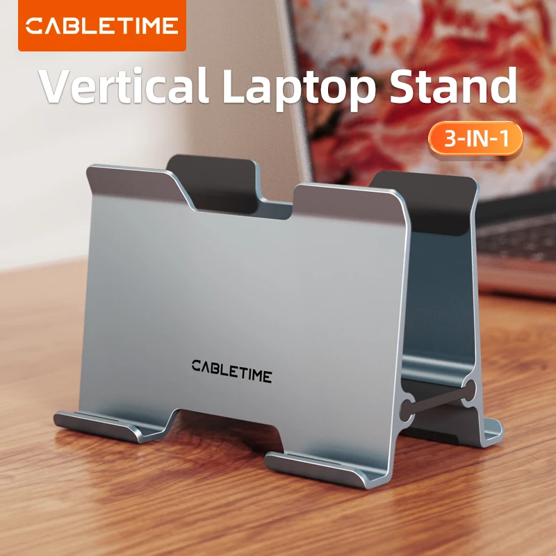 CABLETIME Vertical Laptop Stand Automatically Shrink Space-Saving Tablet Stand Smart Gravity Locking for MacBook Surface iPad