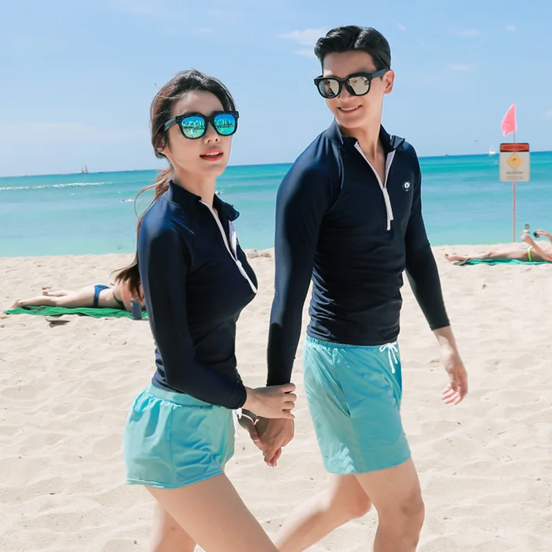 wisuwore Korean 2023 Women Men Couple Diving Suit Split Long Sleeve Swimwear Conservative Sports Swimwear Vacation Swimwear