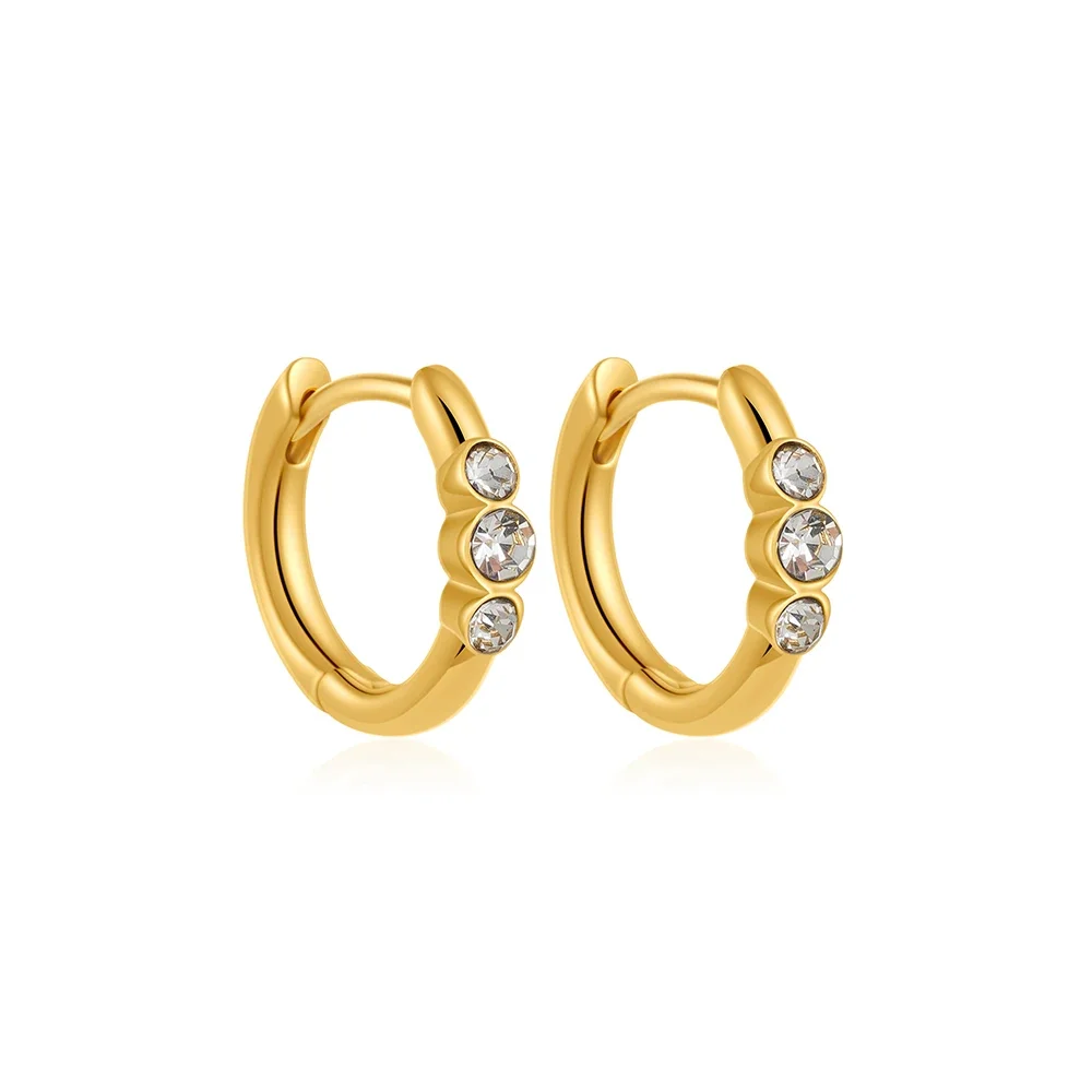 3pair/set Minimalist C-shape Earclips Shining CZ Zircon Small Circle Round Hoop Earrings for Women Girls Stainless Steel Jewelry
