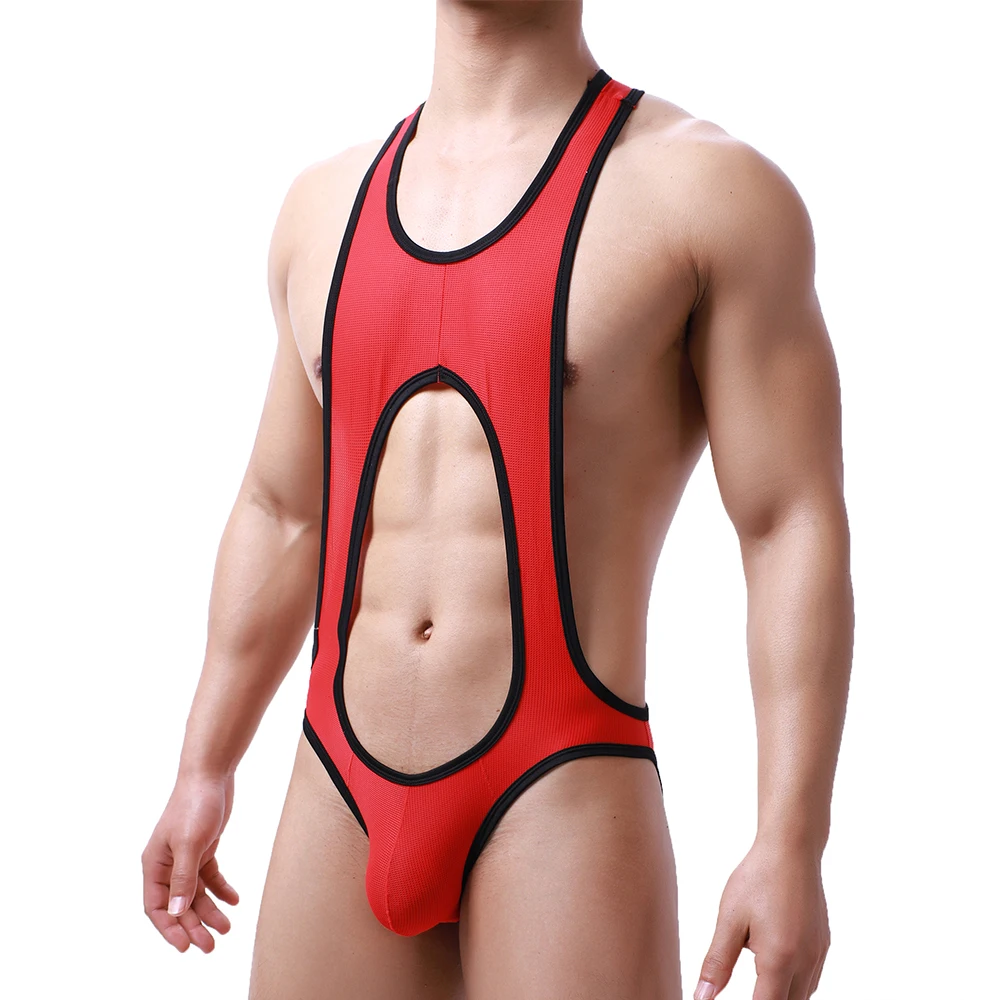 Men's Undershirts Leotard Jockstrap Mesh Breathable Bodysuits Open Butt Rompers Wrestling Singlet Underwear 2XL