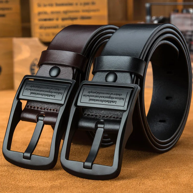Men's Fashionable Leather Belt with Black Pin Buckle, Trendy Light Luxury and Versatile Casual Style