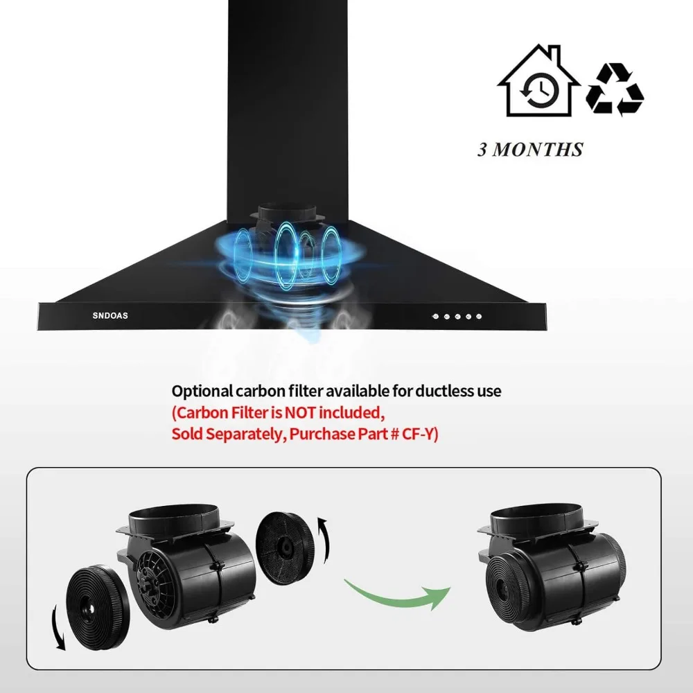 Black Range Hood 30 inch,Hood Vents for Kitchen with Ducted/Ductless Convertible,Vent Hoods 30 inch,Wall Mount Ductless