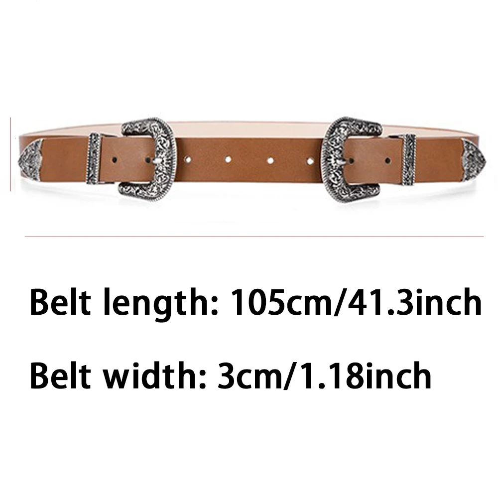 1pc Brown Double-buckle Vintage Carved Punk Style Waist Belt, Perfect For  Dress And Suit