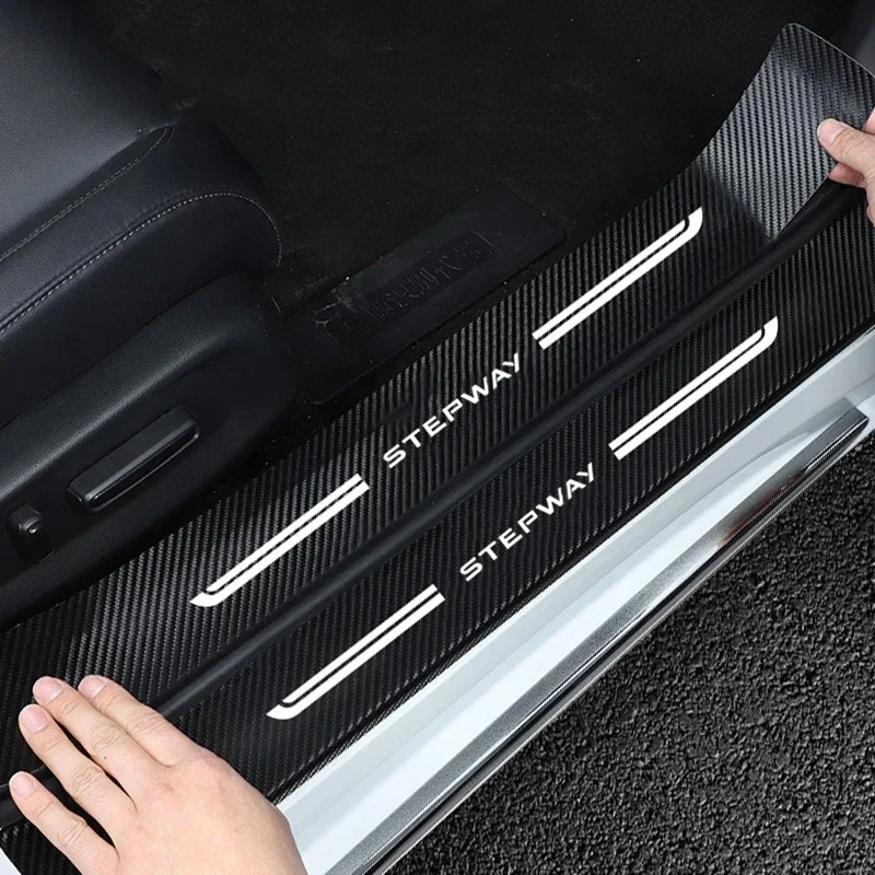 

Car Door Sill Threshold Sticker For Dacia Stepway 2021 2020 2019 2018 Accessories Carbon Fiber Leather Trunk Bumper Guard Decals