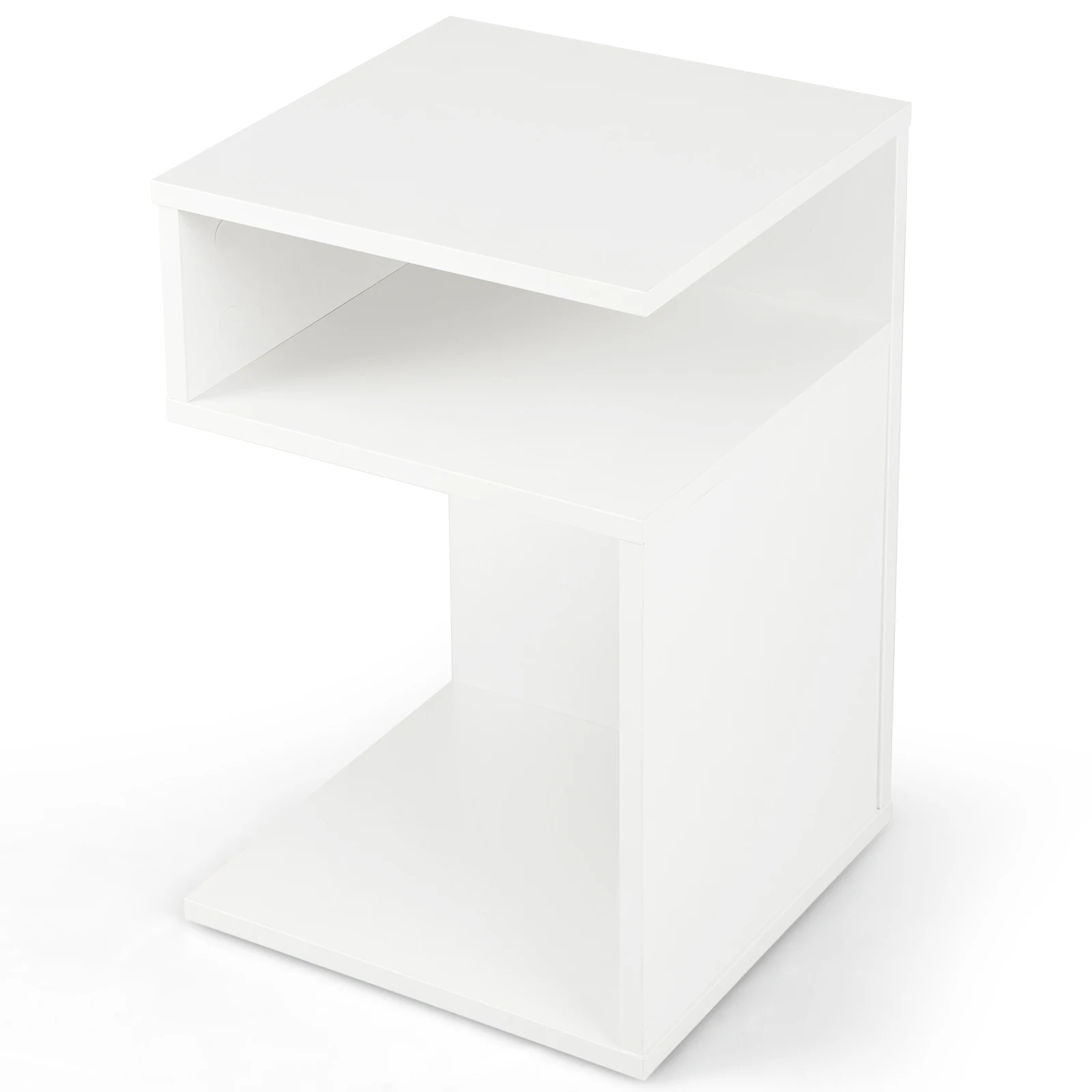 Side Table Wood, 3 levels sofa table, bedside table White, modern, for living room and bedroom, 33x33x50cm