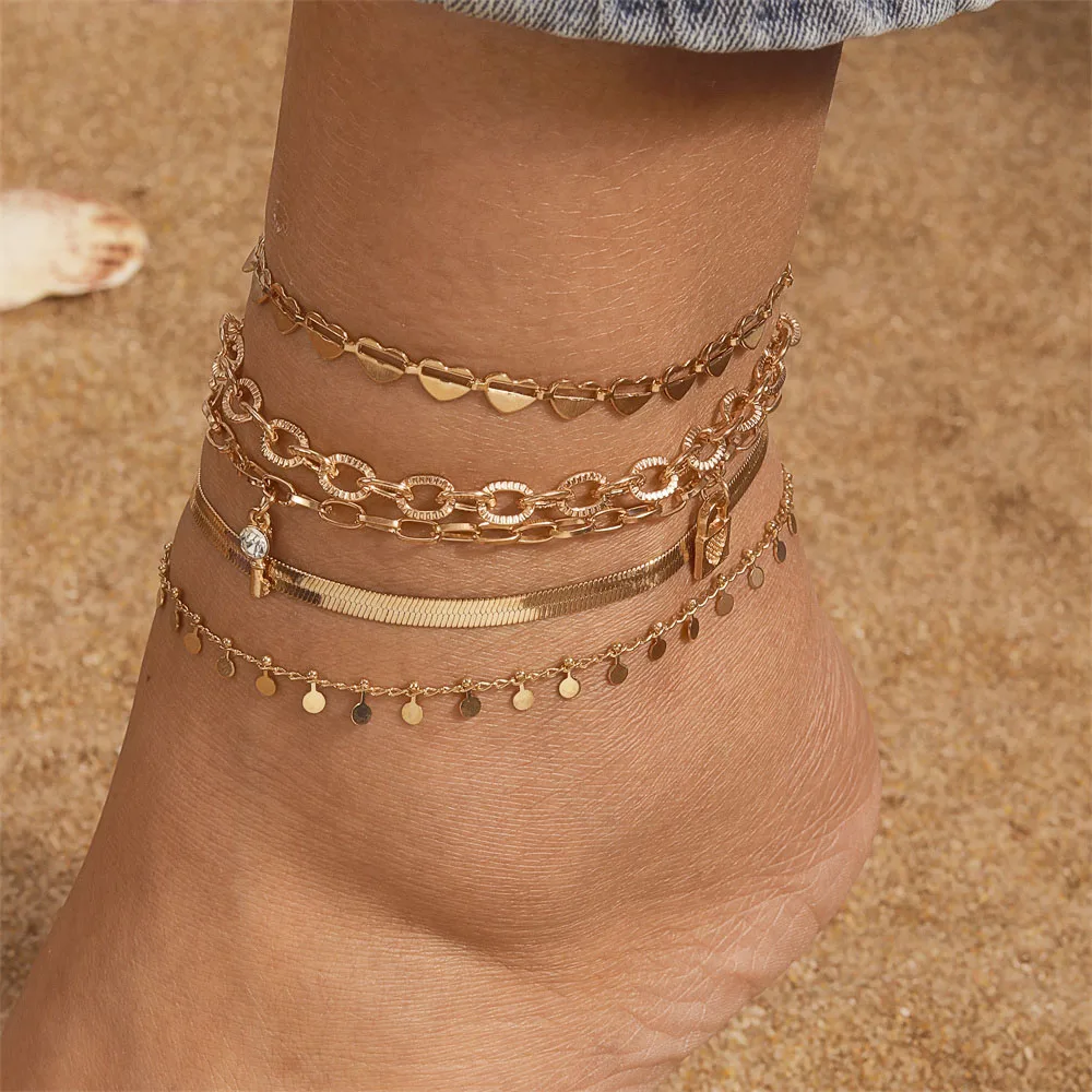 Aihua Mode Gold Farbe Link Ketten Fußkettchen Für Frauen Multilayer Barfuß Knöchel Auf Bein Armband Fuß Schmuck Geschenke – Detail 6