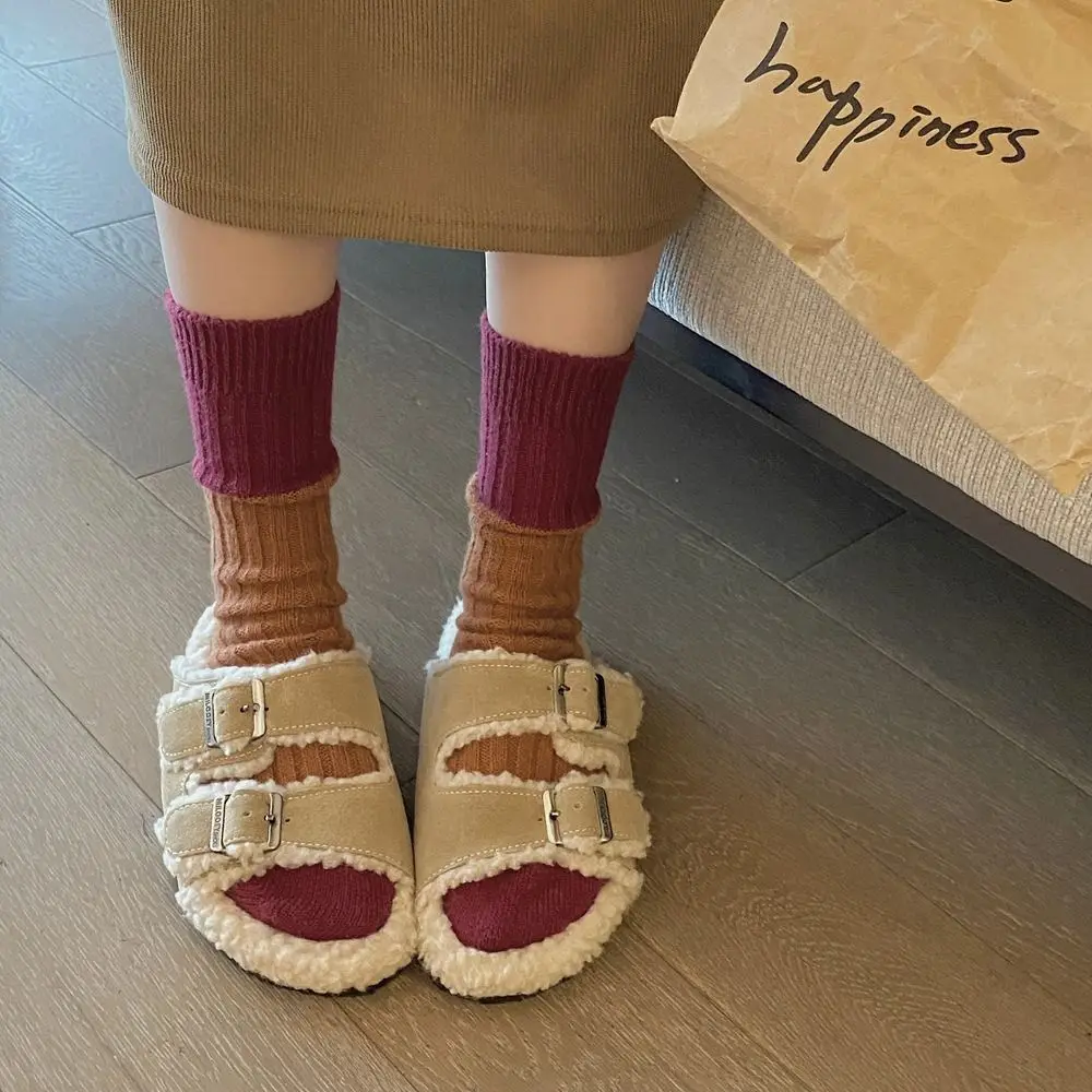 Modische Retro Wollsocken in Wadenlänge Koreanischer Stil Verdickte Mittellange Socken Farbblockierung Outdoor-Kurzsocken Herbst Winter – Detail 3
