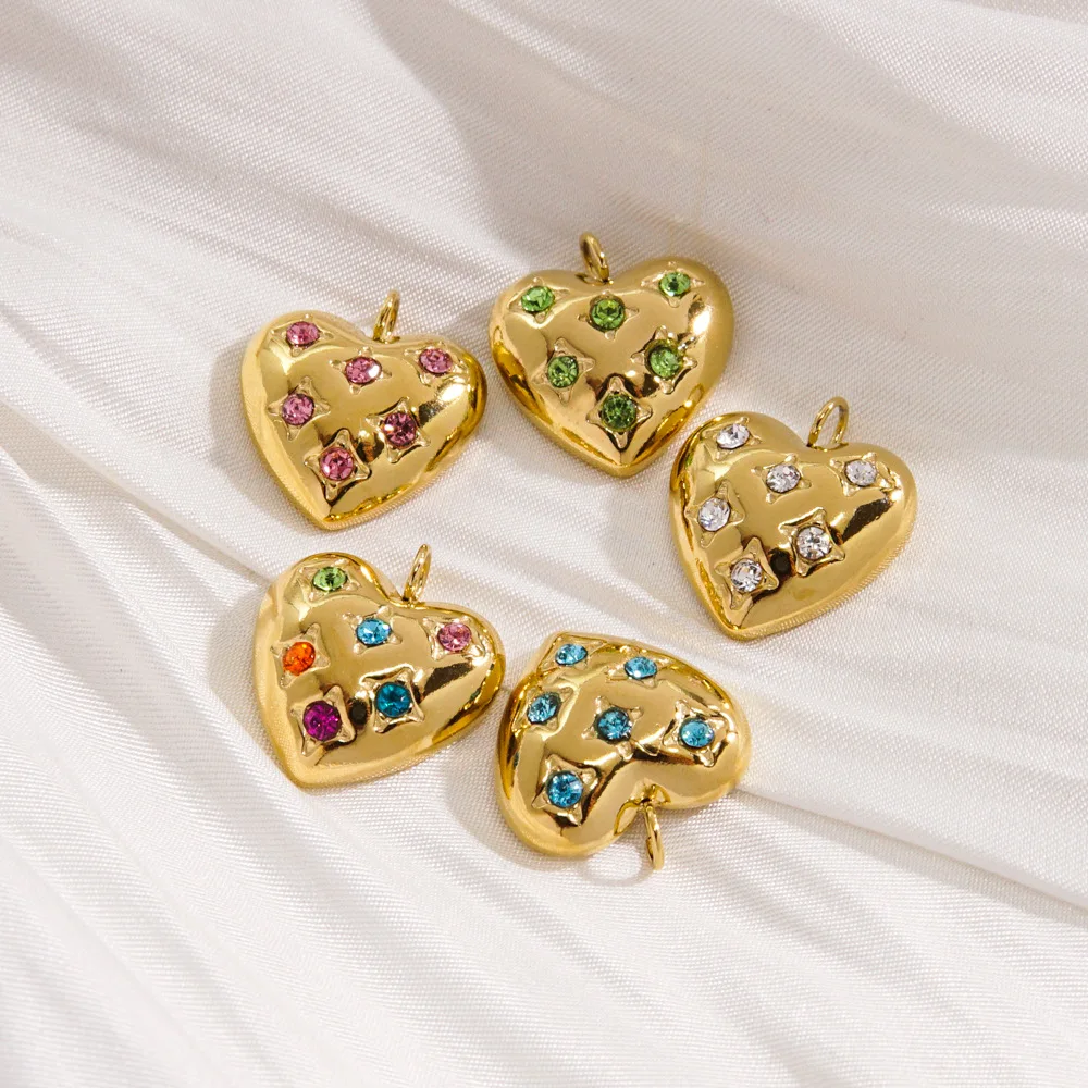 3Pcs Stainless Steel 15x15mm Love Colorful Peach Heart Charms Pendant DIY Jewelry Bracelet Necklaces Accessory